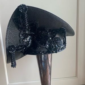 Kentucky Derby Fascinator Vintage Deborah Black straw beaded sequin hat